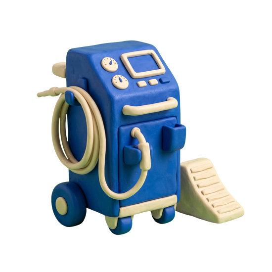 Smog inspection station illustration in blue and ivory clay