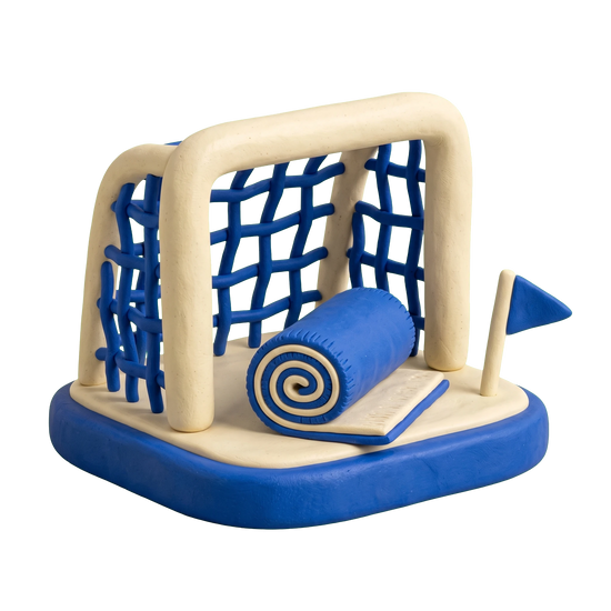 Soccer field illustration in blue and ivory clay