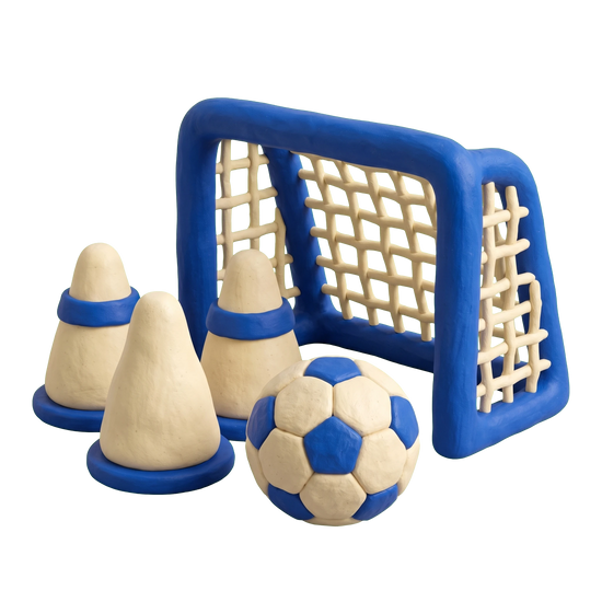 Soccer practice illustration in blue and ivory clay