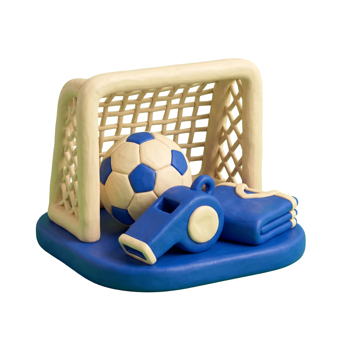 Soccer store illustration in blue and ivory clay