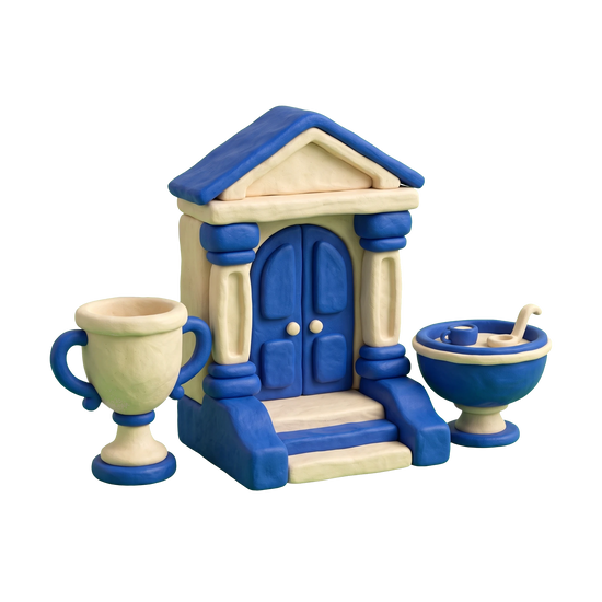 Social club illustration in blue and ivory clay
