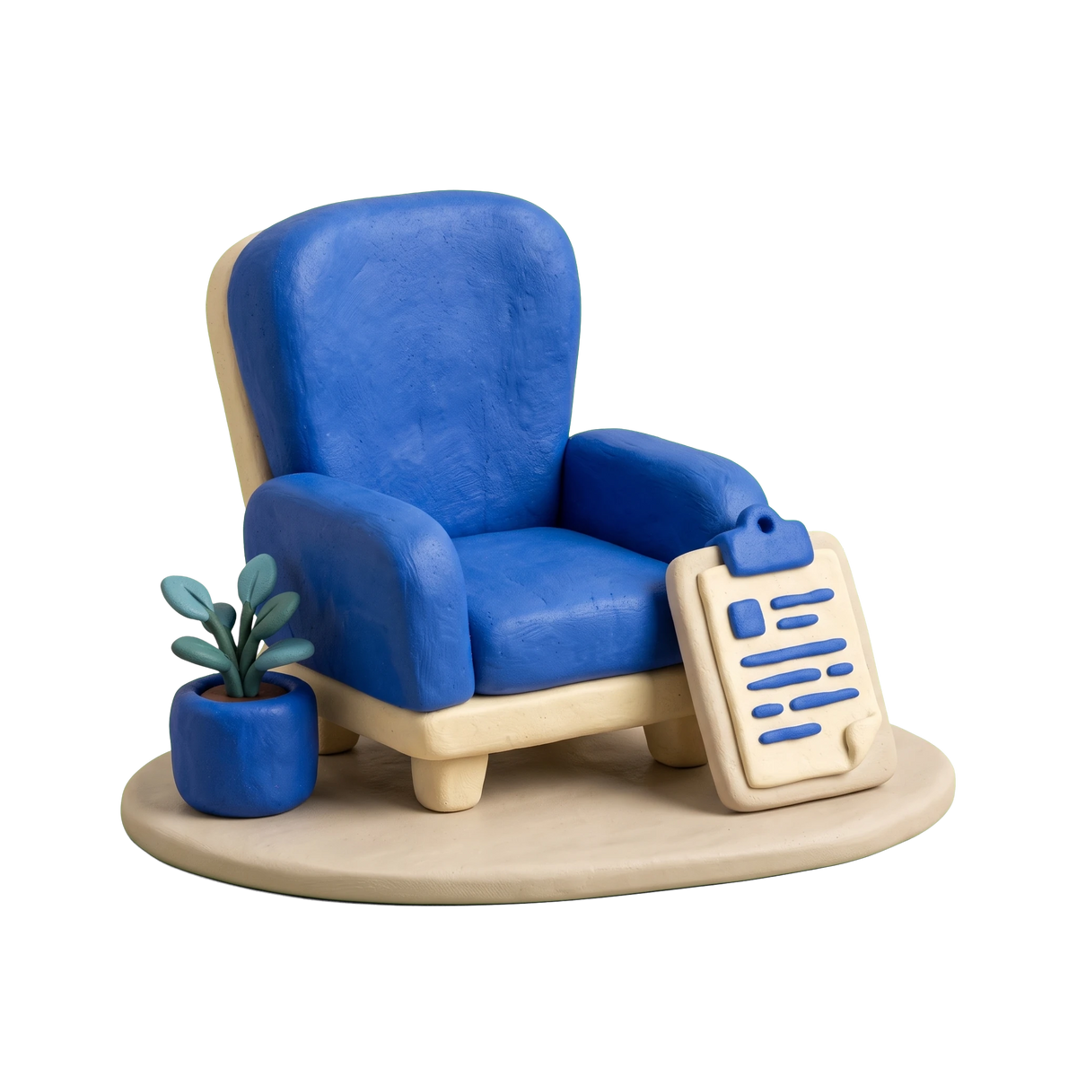 Social worker illustration in blue and ivory clay