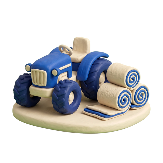 Sod supplier illustration in blue and ivory clay
