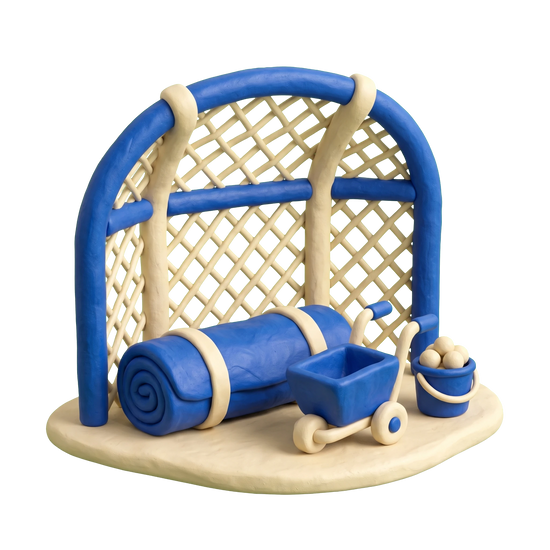 Softball field illustration in blue and ivory clay