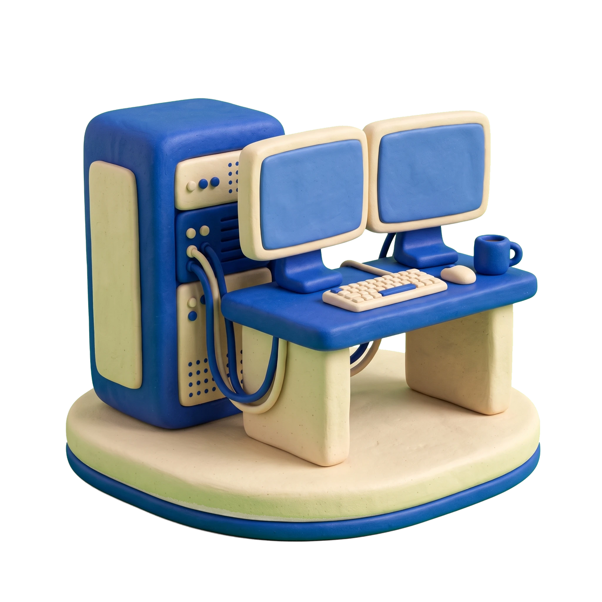 Software company illustration in blue and ivory clay