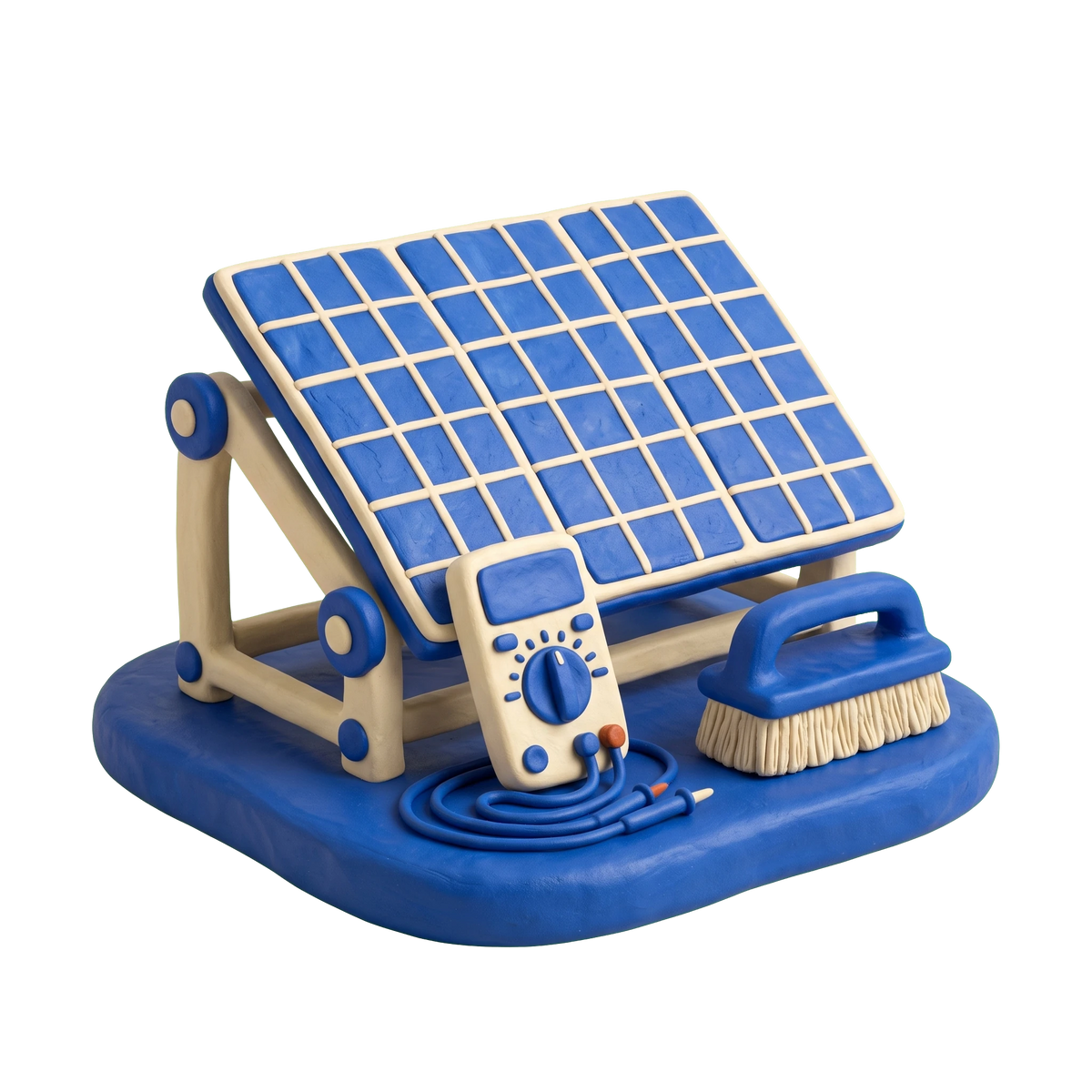 Solar panel maintenance service illustration in blue and ivory clay