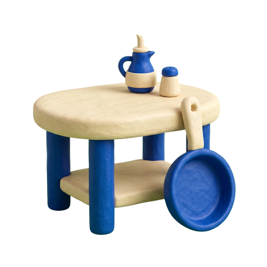Southern restaurant (US) illustration in blue and ivory clay