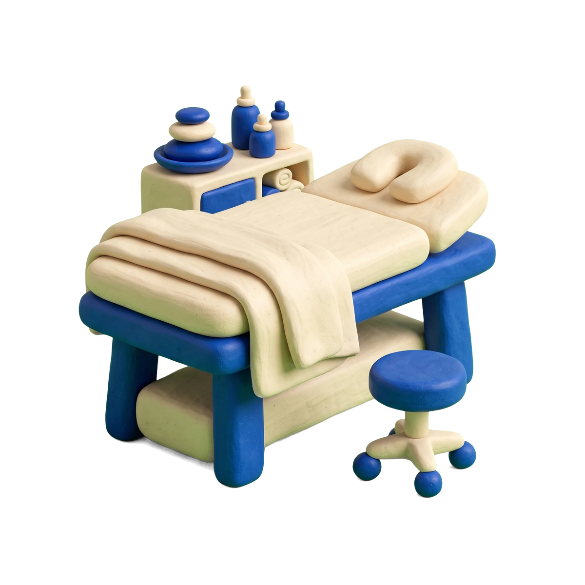 Spa illustration in blue and ivory clay