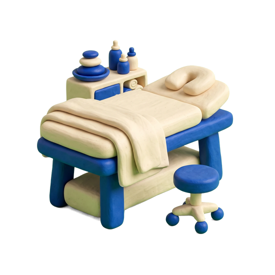 Spa illustration in blue and ivory clay