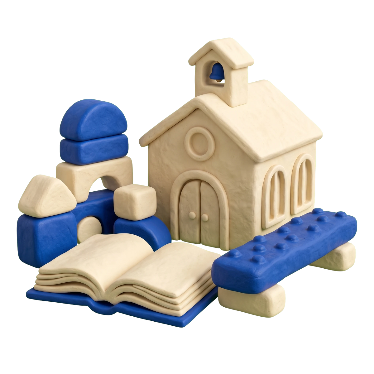 Special education school illustration in blue and ivory clay