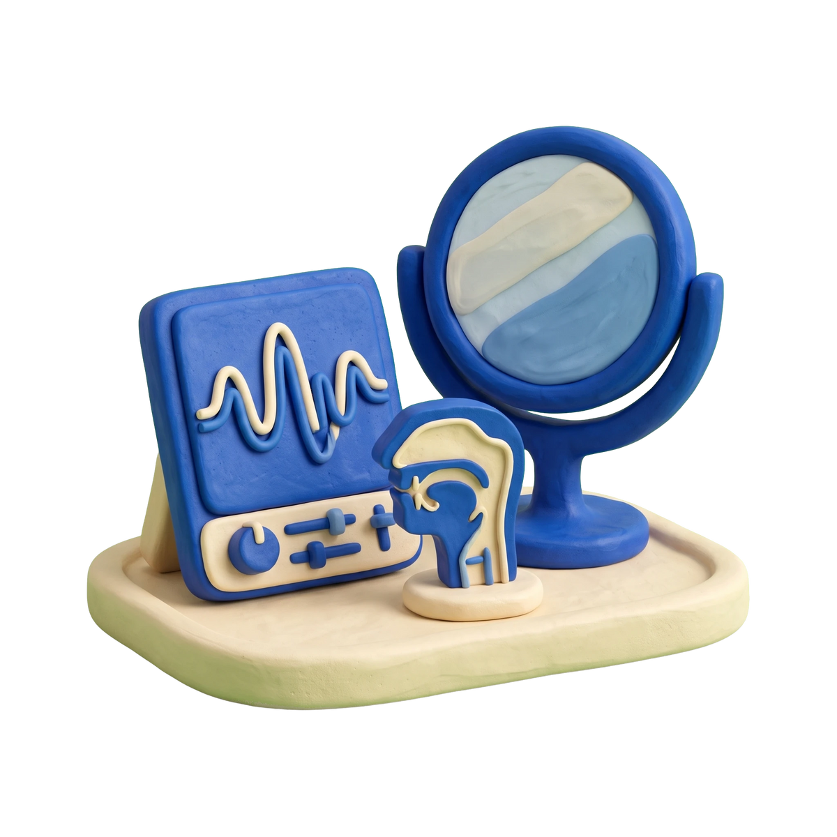 Speech pathologist illustration in blue and ivory clay