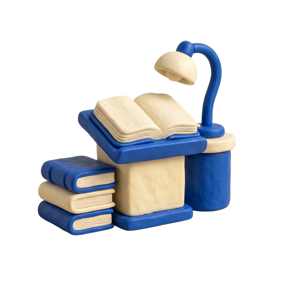 Spiritist center illustration in blue and ivory clay