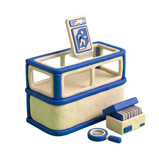 Sports card store illustration in blue and ivory clay