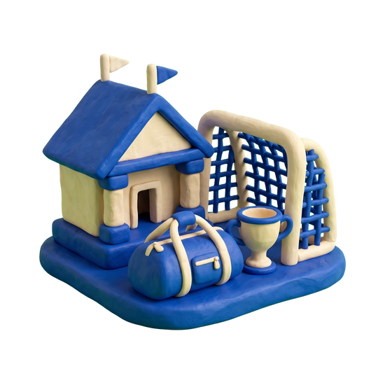 Sports club illustration in blue and ivory clay