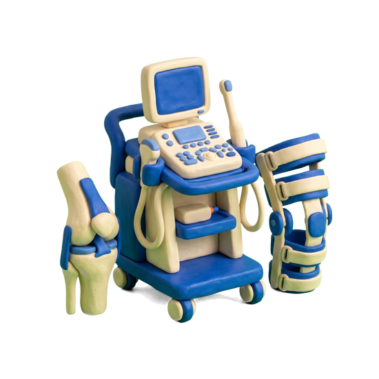 Sports medicine physician illustration in blue and ivory clay
