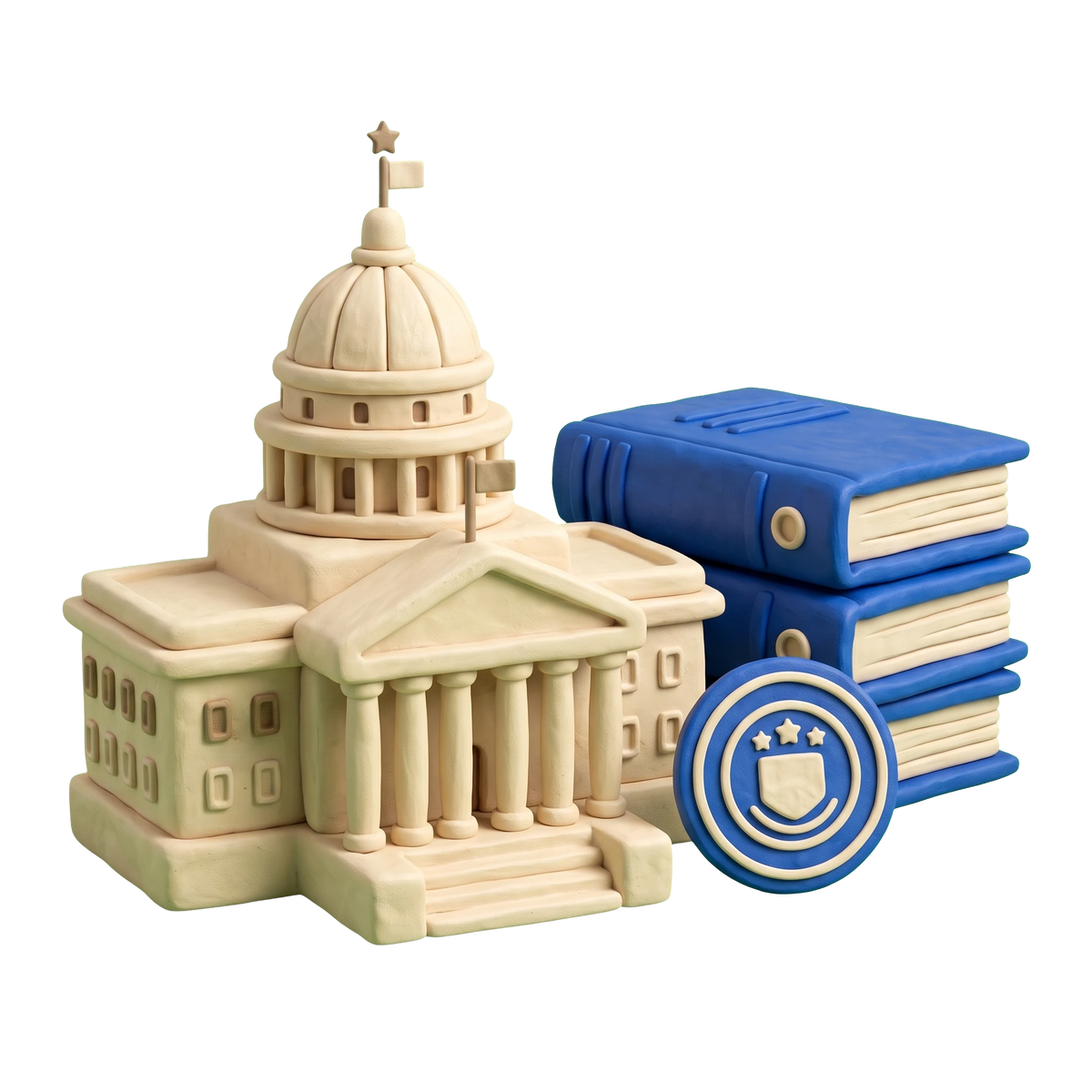 State government office illustration in blue and ivory clay