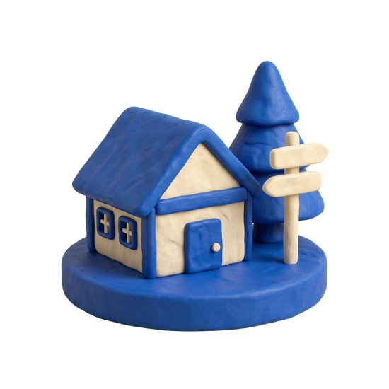 State park illustration in blue and ivory clay
