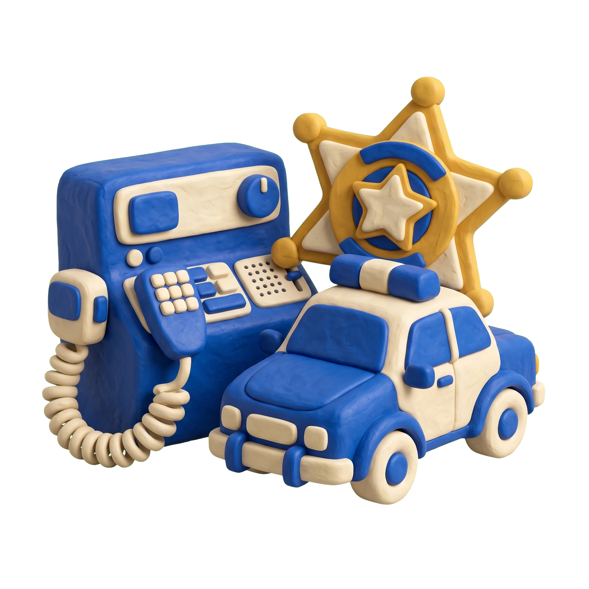 State police illustration in blue and ivory clay