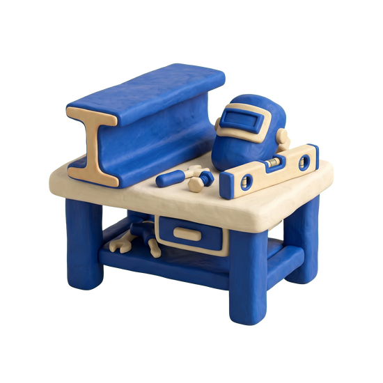 Steel construction company illustration in blue and ivory clay