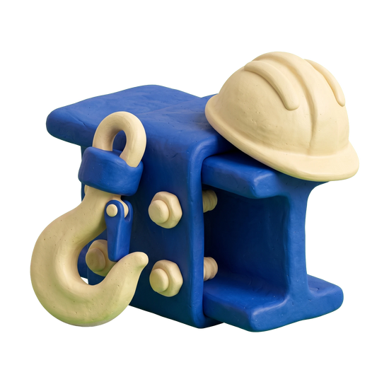 Steel erector illustration in blue and ivory clay