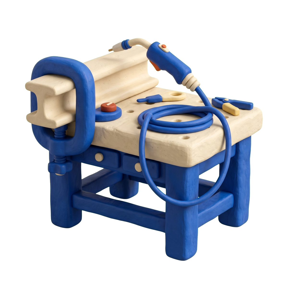 Steel fabricator illustration in blue and ivory clay