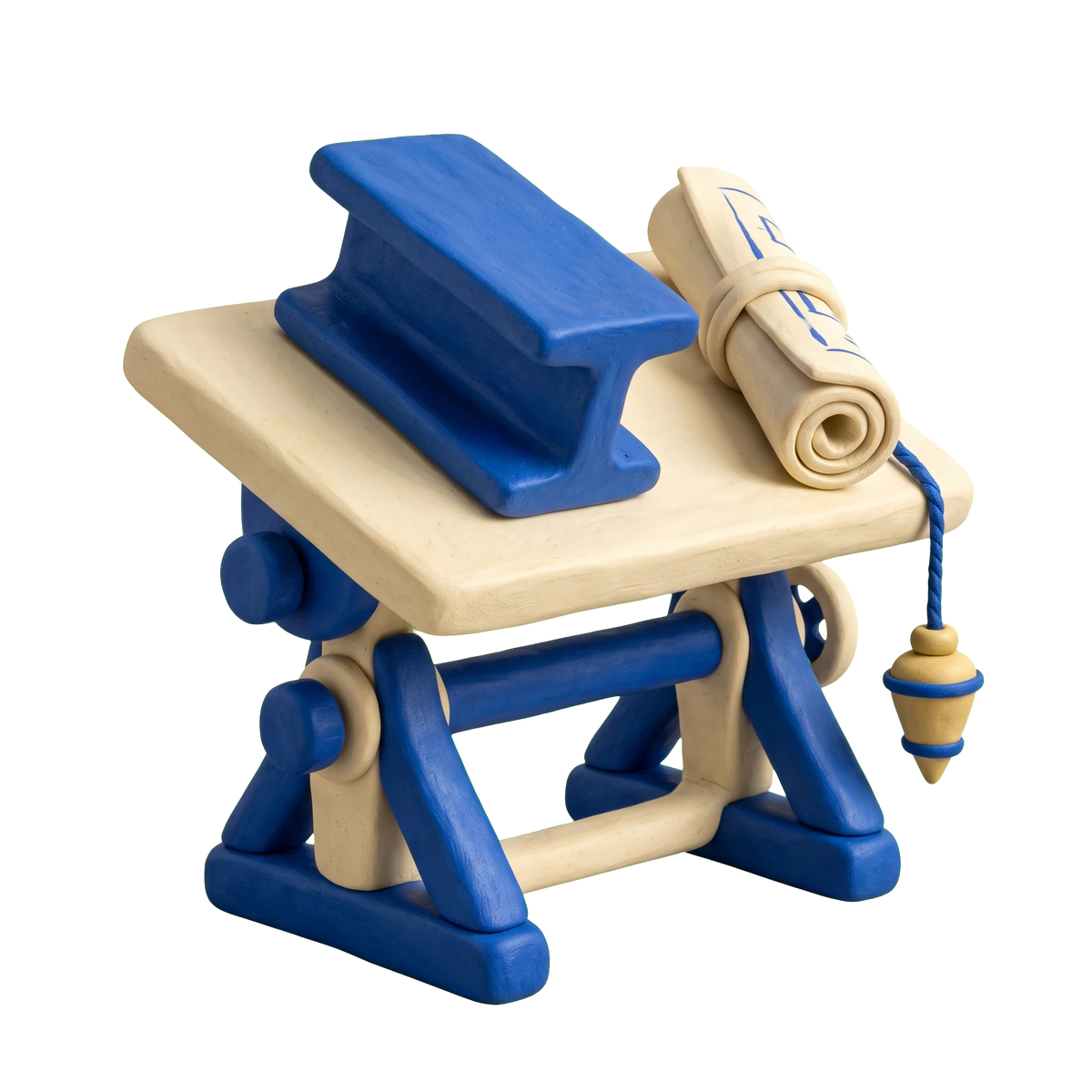 Structural engineer illustration in blue and ivory clay