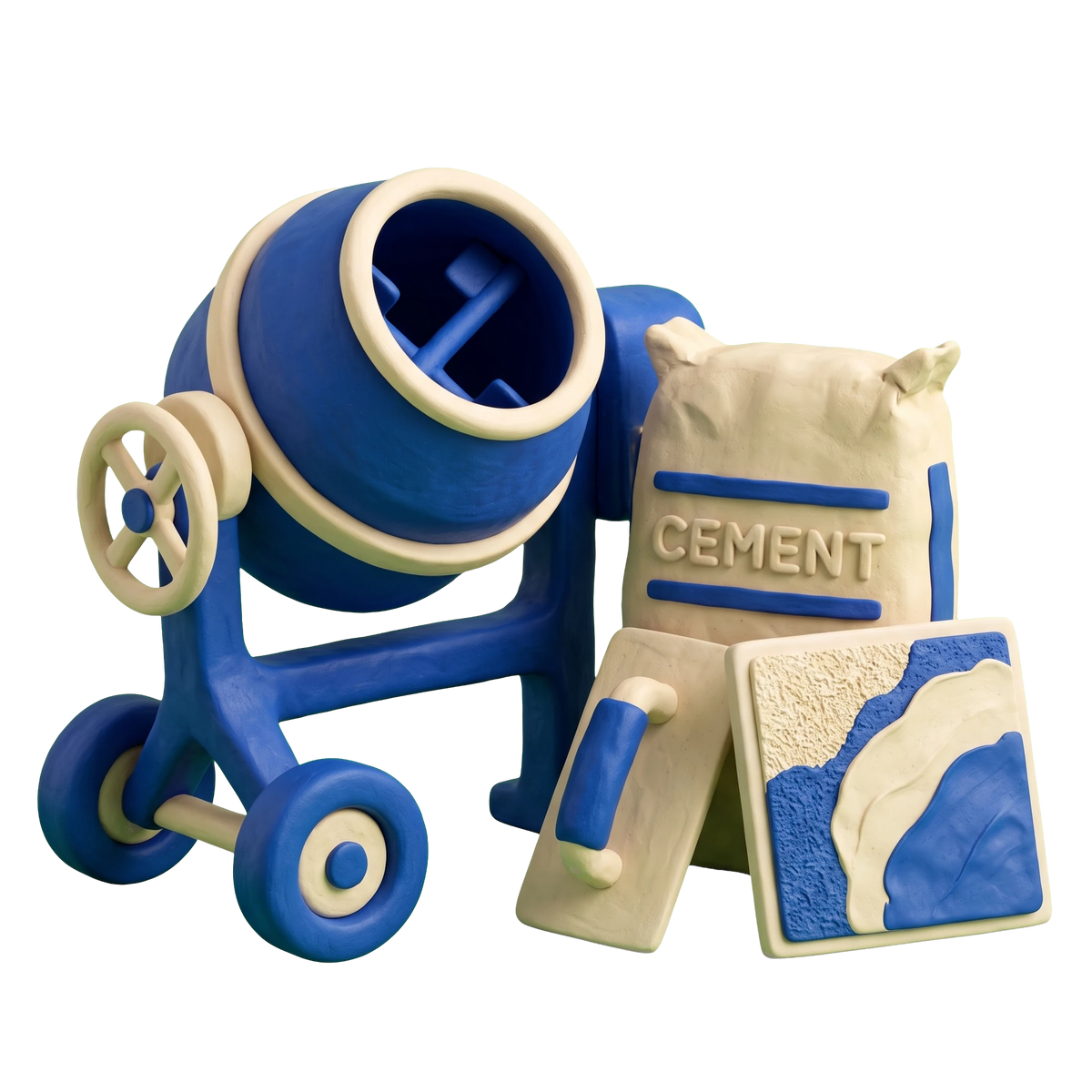 Stucco contractor illustration in blue and ivory clay