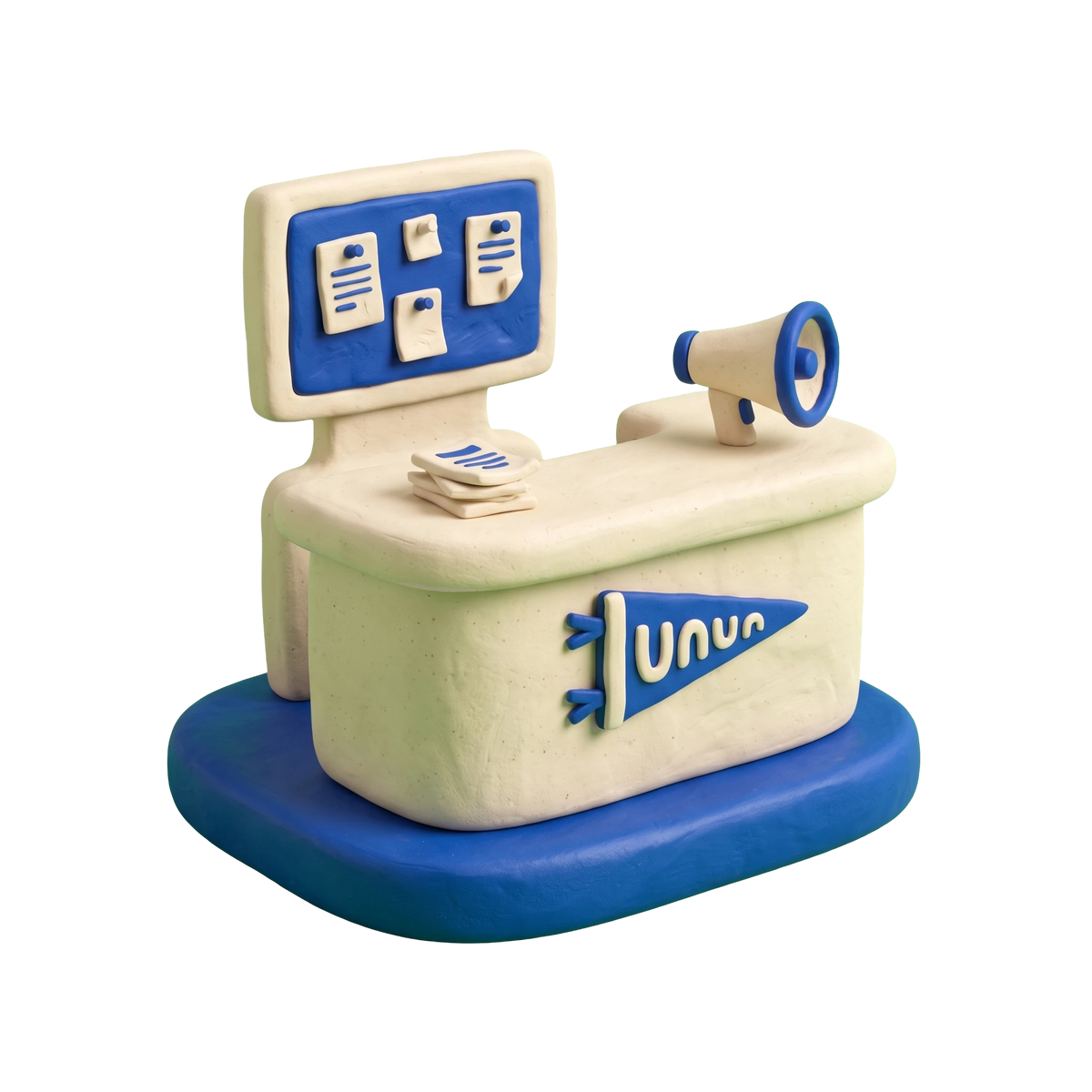 Student union illustration in blue and ivory clay