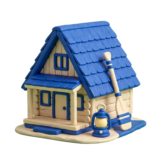 Summer camp organizer illustration in blue and ivory clay