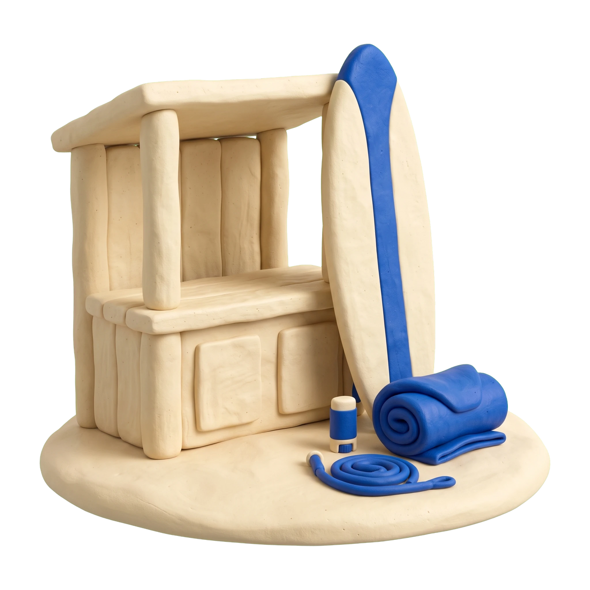 Surf school illustration in blue and ivory clay