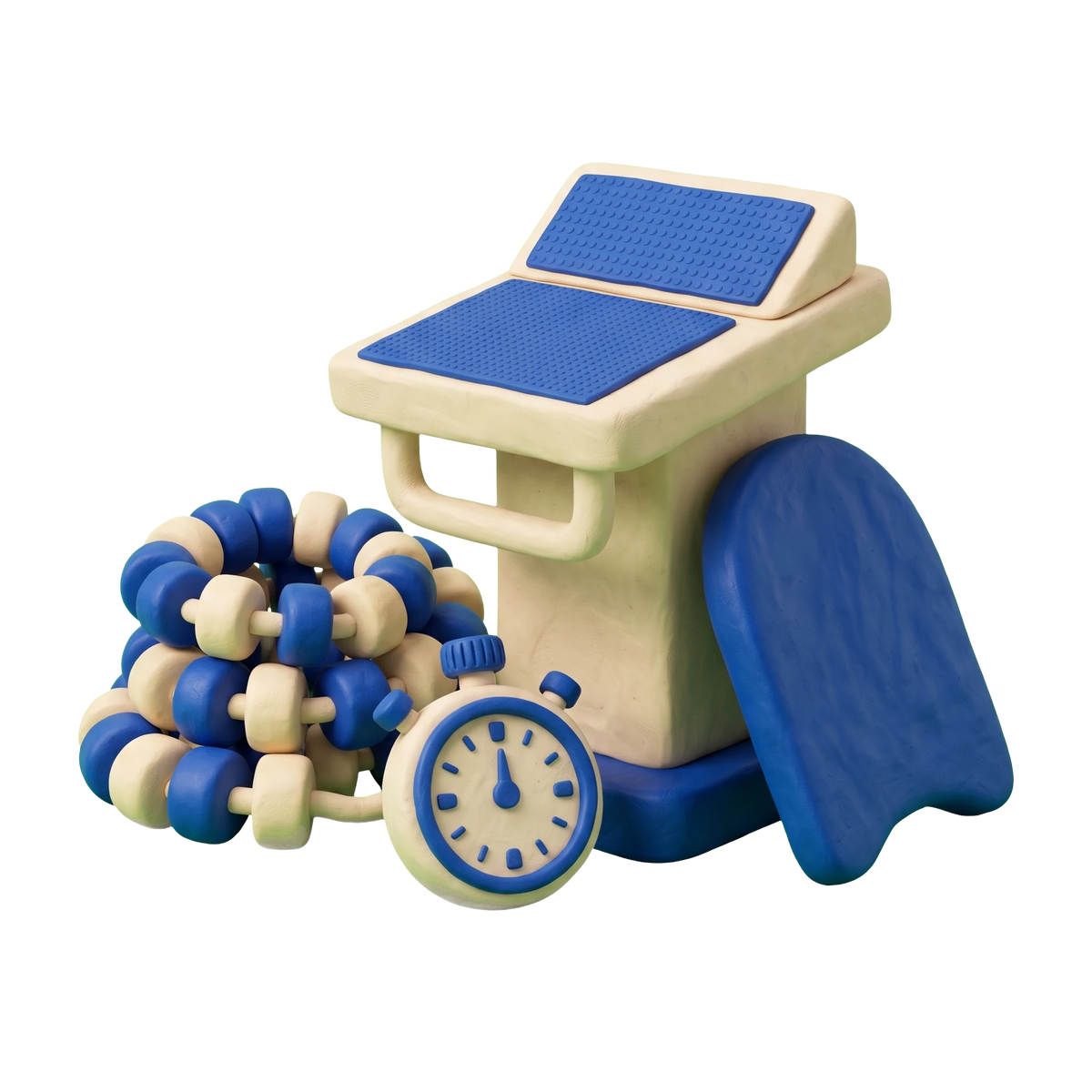 Swimming instructor illustration in blue and ivory clay
