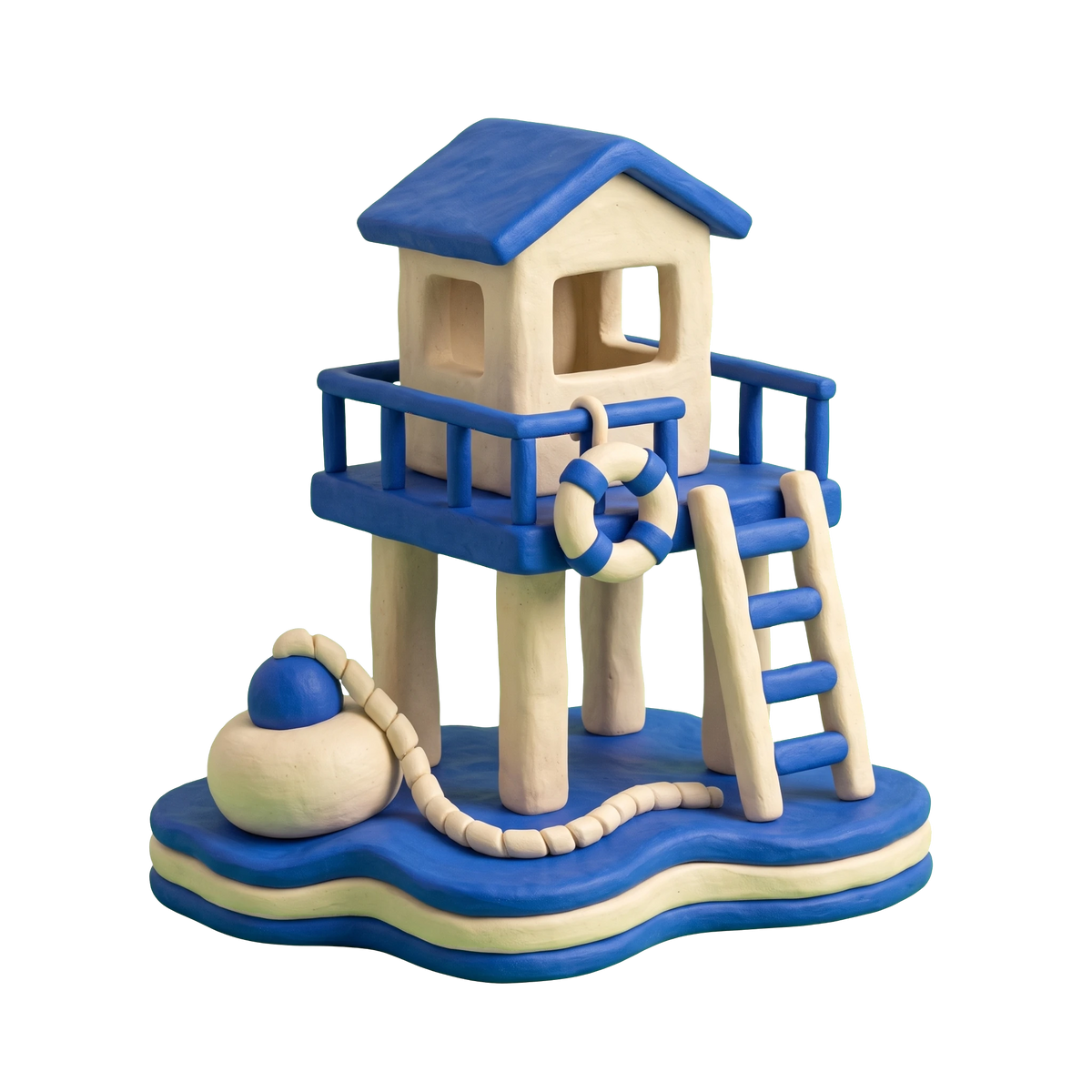 Swimming lake illustration in blue and ivory clay