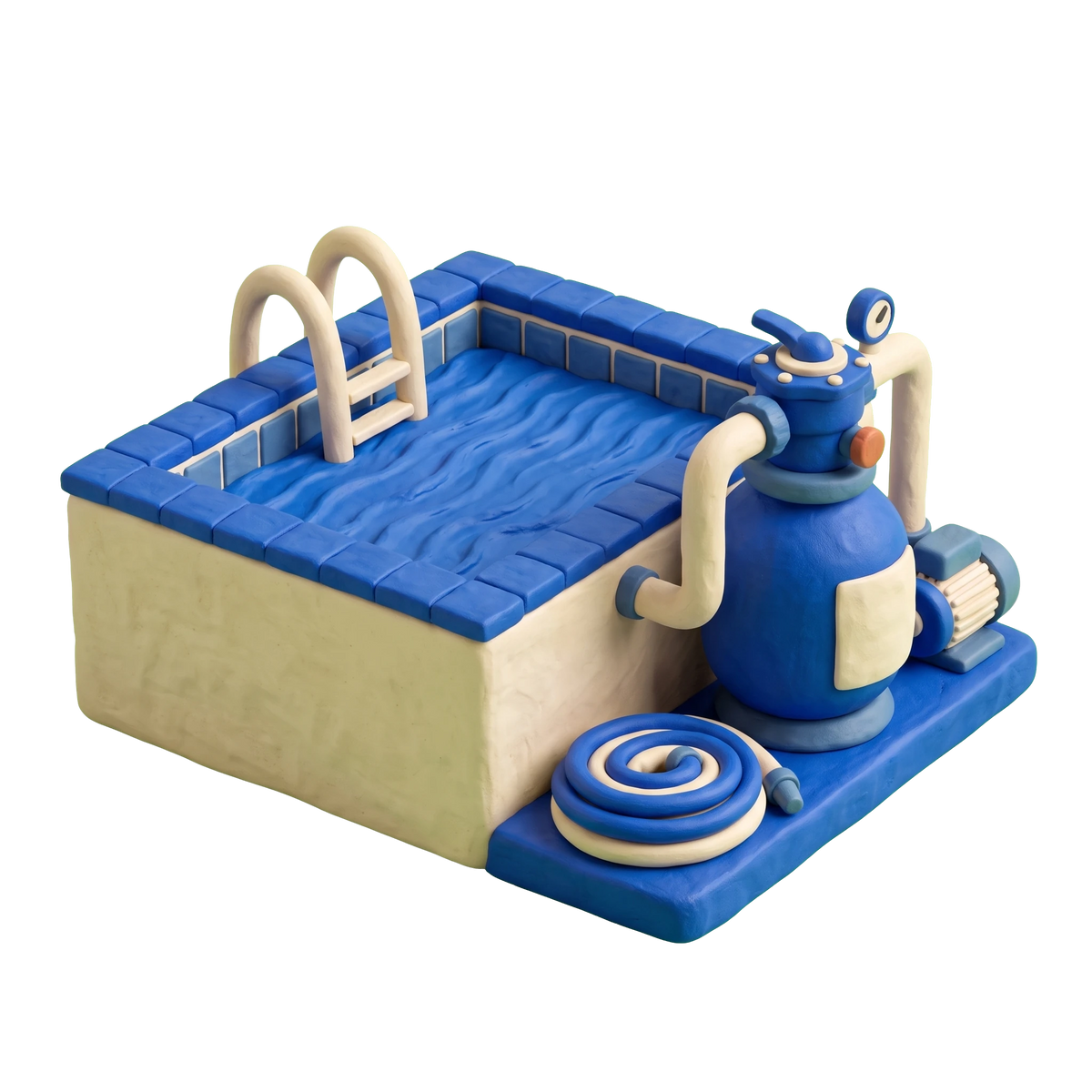 Swimming pool illustration in blue and ivory clay