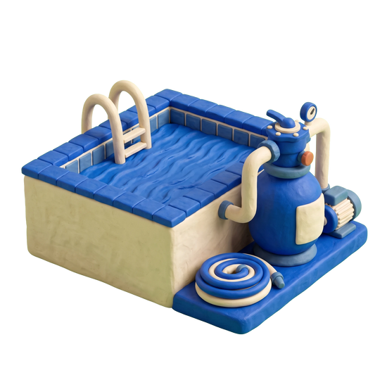Swimming pool illustration in blue and ivory clay