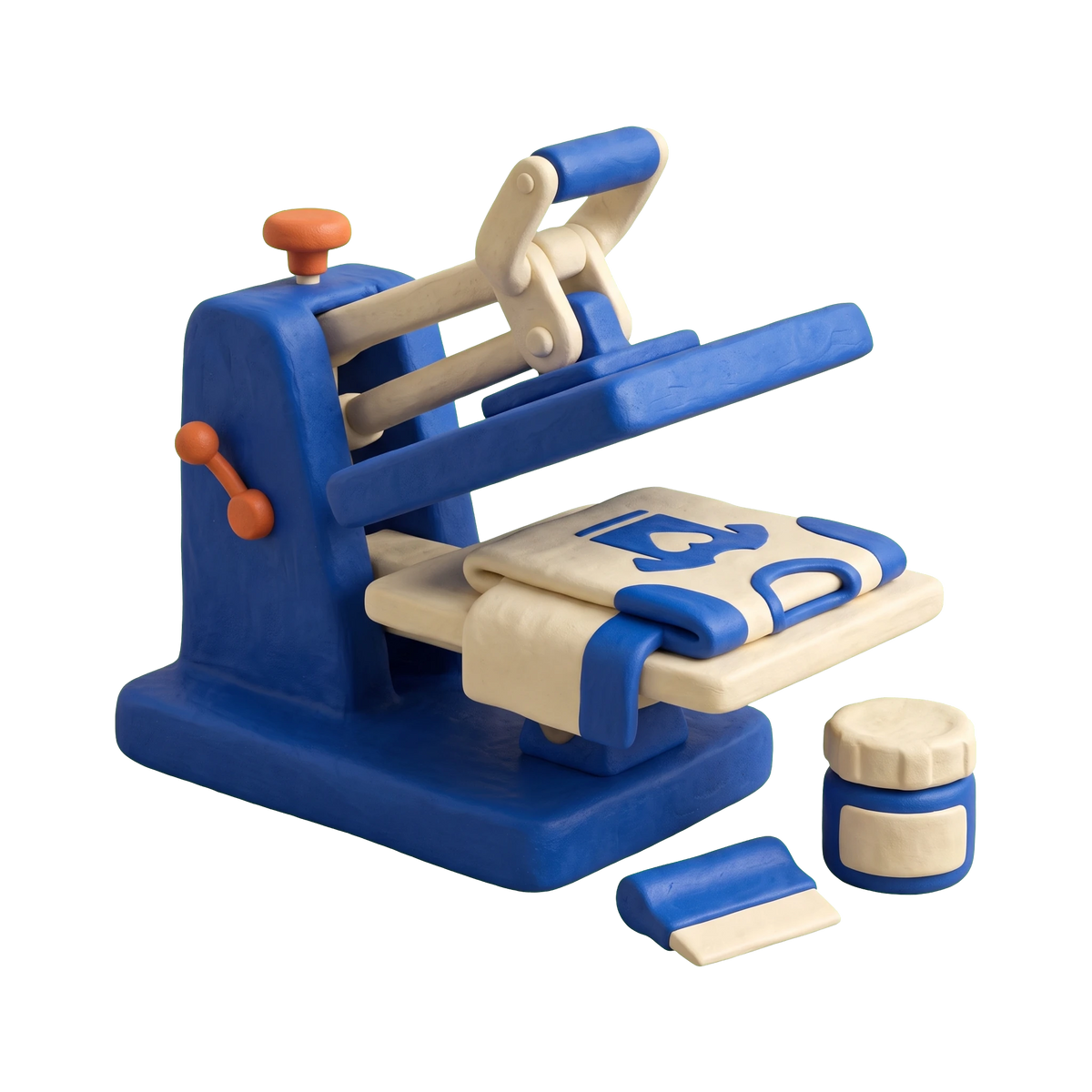 T-shirt store illustration in blue and ivory clay