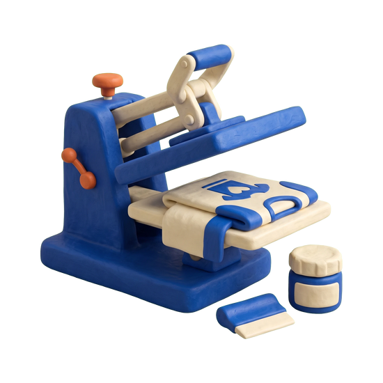 T-shirt store illustration in blue and ivory clay