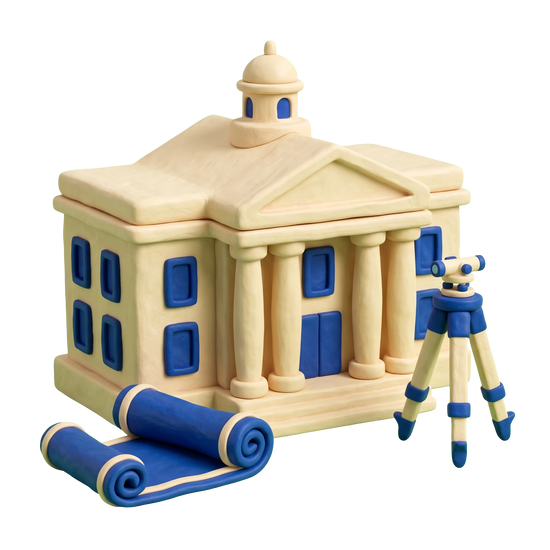 Tax assessor illustration in blue and ivory clay