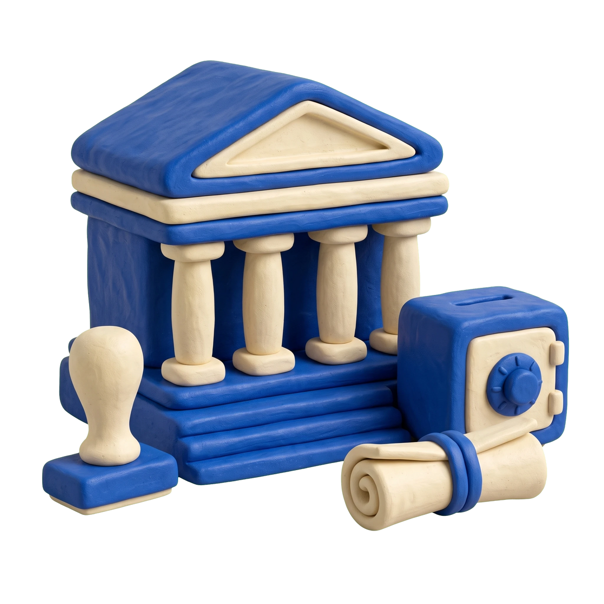 Tax collector's office illustration in blue and ivory clay