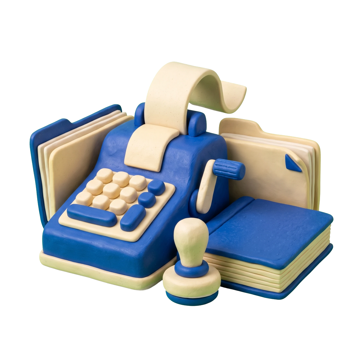 Tax department illustration in blue and ivory clay