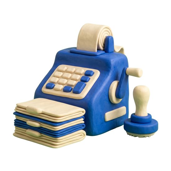 Tax preparation service illustration in blue and ivory clay