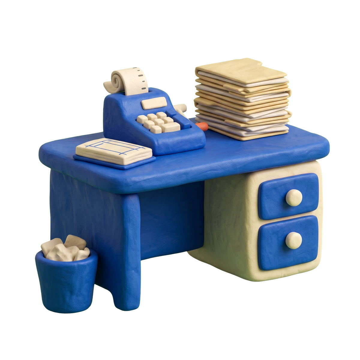 Tax preparation illustration in blue and ivory clay