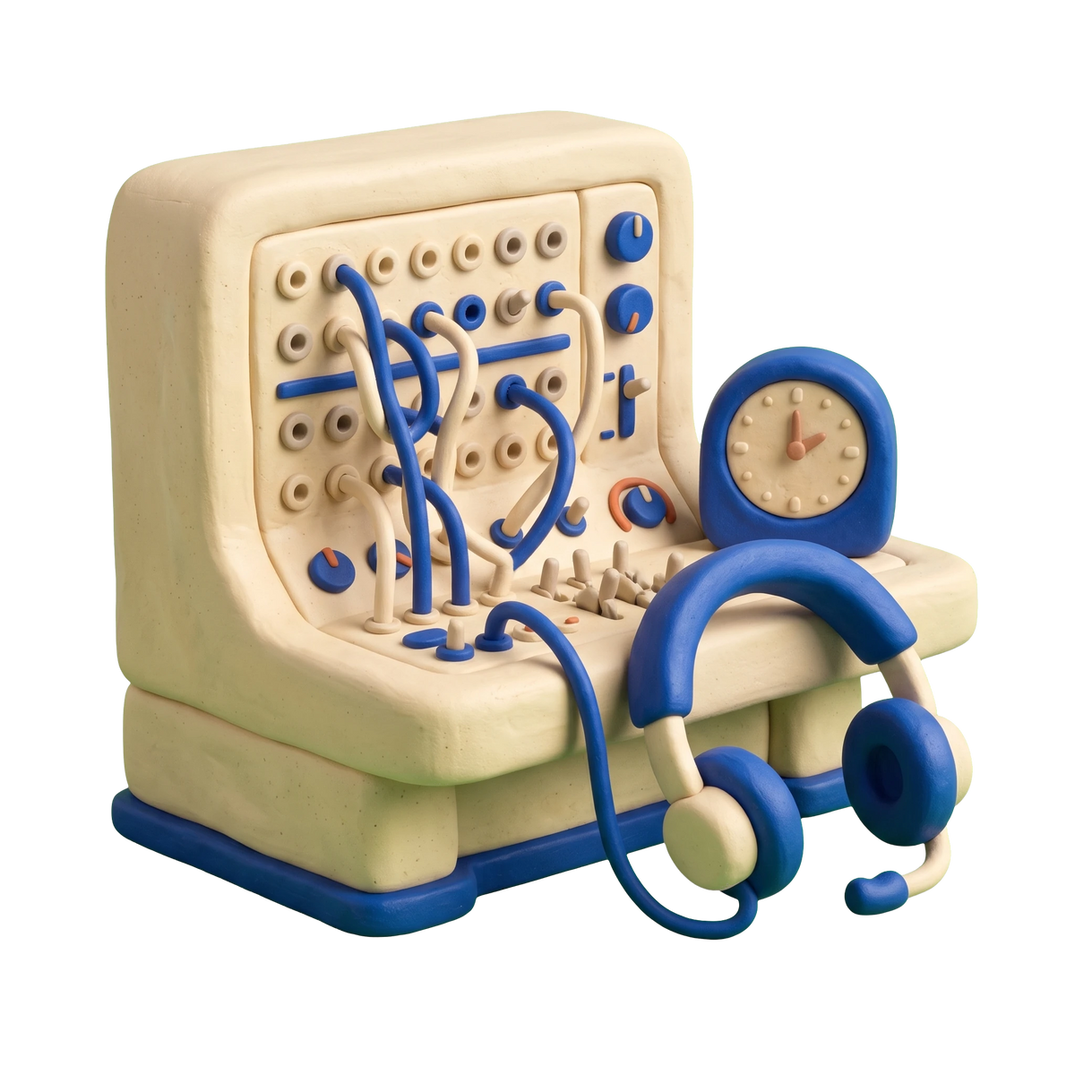 Telephone answering service illustration in blue and ivory clay