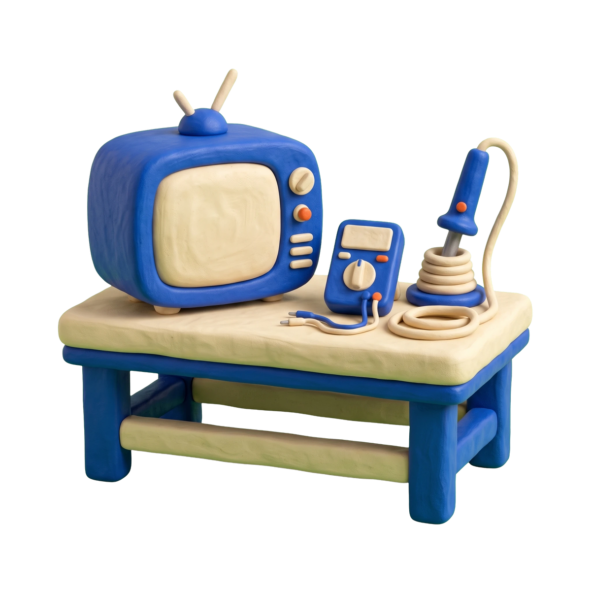 Television repair service illustration in blue and ivory clay