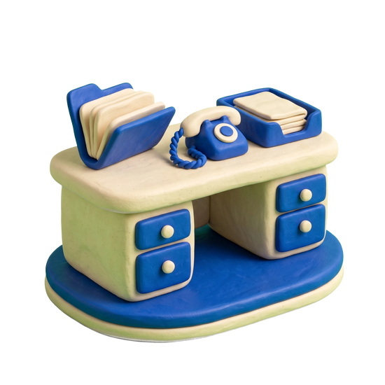 Temp agency illustration in blue and ivory clay
