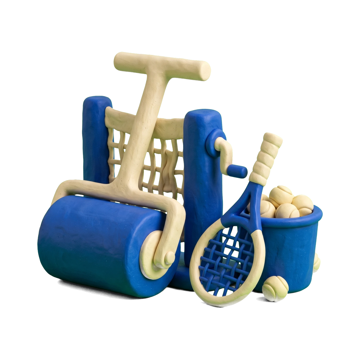 Tennis club illustration in blue and ivory clay