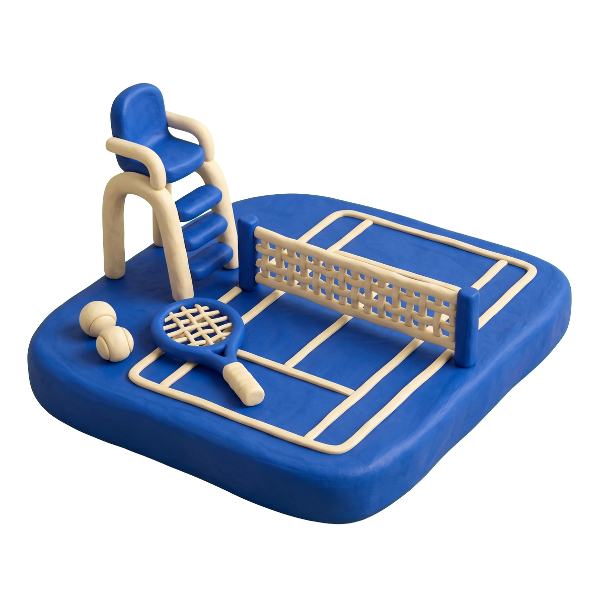 Tennis court illustration in blue and ivory clay