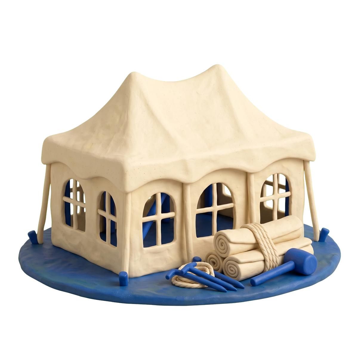 Tent rental service illustration in blue and ivory clay