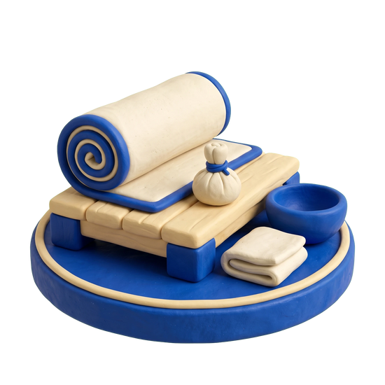 Thai massage therapist illustration in blue and ivory clay