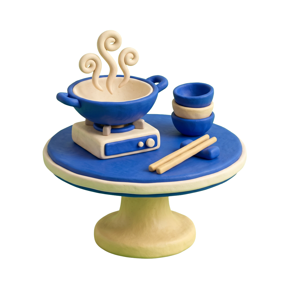Thai restaurant illustration in blue and ivory clay