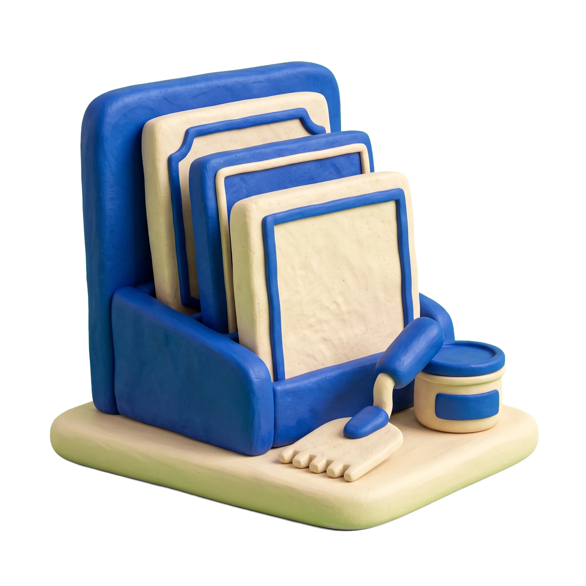 Tile store illustration in blue and ivory clay